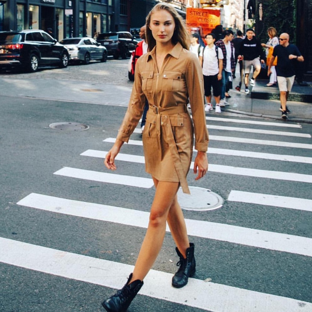 Cargo Utility Pockets Zip Up Belted Shirt Dress - Picture 3 of 8